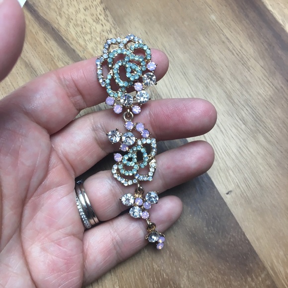 Dangling Crystal Earrings | Multi-color Rose - Picture 2 of 5